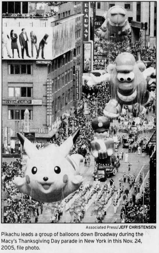 Pikachu leads a group of balloons